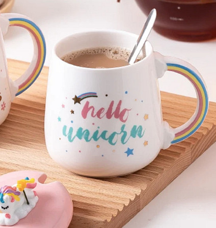 Кухоль з кришкою і ложкою Єдиноріг Hello unicorn 5697 420 мл Киев - изображение 1