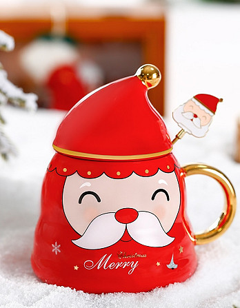 Кружка з кришкою новорічна Merry Christmas 13683 400 мл червона Киев - изображение 1