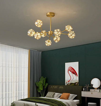 Люстра стельова LED AOC19/9-ab+led-k Латунь 42-72х110х110 см. Киев - изображение 1