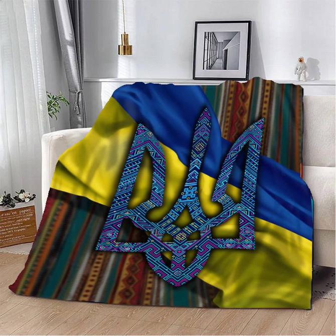 Плед патріотичний 3D Герб з візерунком 20222484_B 12358 135х160 см Київ - изображение 1