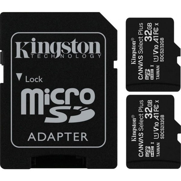 Карта пам'яті Kingston microSDHC 2x32GB Canvas Select Plus UHS-I Class 10 + SD-ad (SDCS2/32GB-2P1A)  Харьков - изображение 1