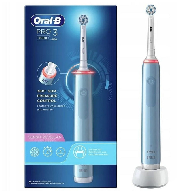 Электрическая зубная щетка Oral-B PRO3 3000 D505-513-3-Sensitive-Blue голубая Київ - изображение 1