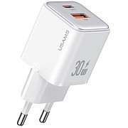 Мережевий зарядний пристрій Usams US-CC189 double USB-A/USB-C QC&PD3.0 30W 3A White (Код товару:3680 Харьков