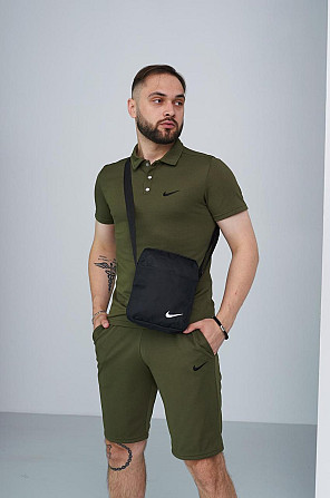 Комплект чоловічий Nike: поло хакі + шорти хакі + барсетка чорна Київ - изображение 1