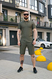 Комплект чоловічий лляний базовий "Flax" Intruder хакі: поло + шорти Киев