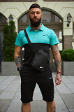 Комплект чоловічий Nike: поло бірюзово-чорне + шорти чорні + барсетка чорна Київ