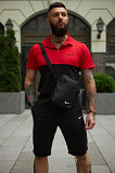 Комплект чоловічий Nike: поло червоно-чорне + шорти чорні + барсетка чорна Киев