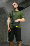 Комплект чоловічий Intruder: футболка з прапором на плечі хакі + шорти трикотажні чорні + барсетка " Киев