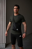 Комплект чоловічий Adidas: футболка хакі + шорти чорні + барсетка чорна Київ