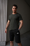 Комплект чоловічий Adidas: футболка хакі + шорти чорні Київ
