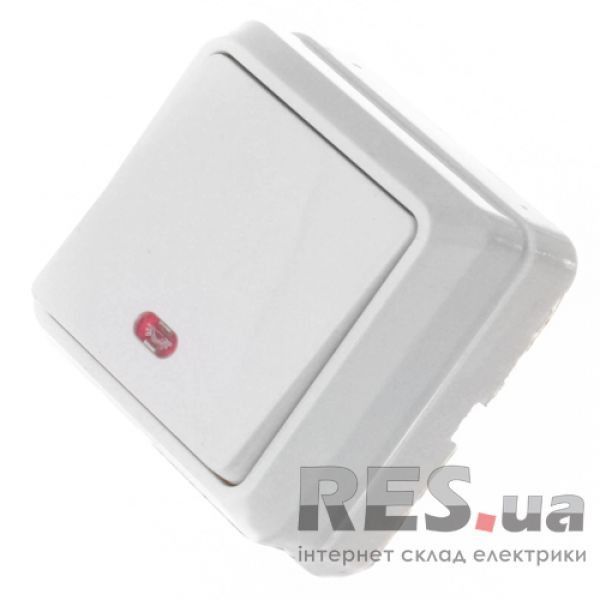 Выключатель накладной одноклавишный с подсветкой белый ВЗ10-1-1-Cb-W АскоУкрем Киев - изображение 1