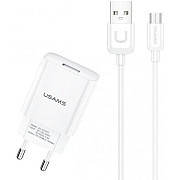 Мережевий зарядний пристрій Usams T21 KiT T18 single USB-A 2.1A + cable Micro White (Код товару:3731 Харьков