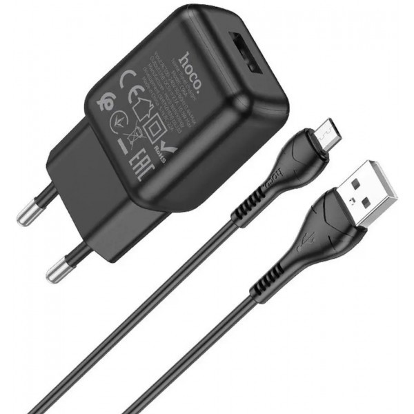 Мережевий зарядний пристрій Hoco C96A single port (EU) + cable MicroUSB Black (Код товару:37323) Харьков - изображение 1