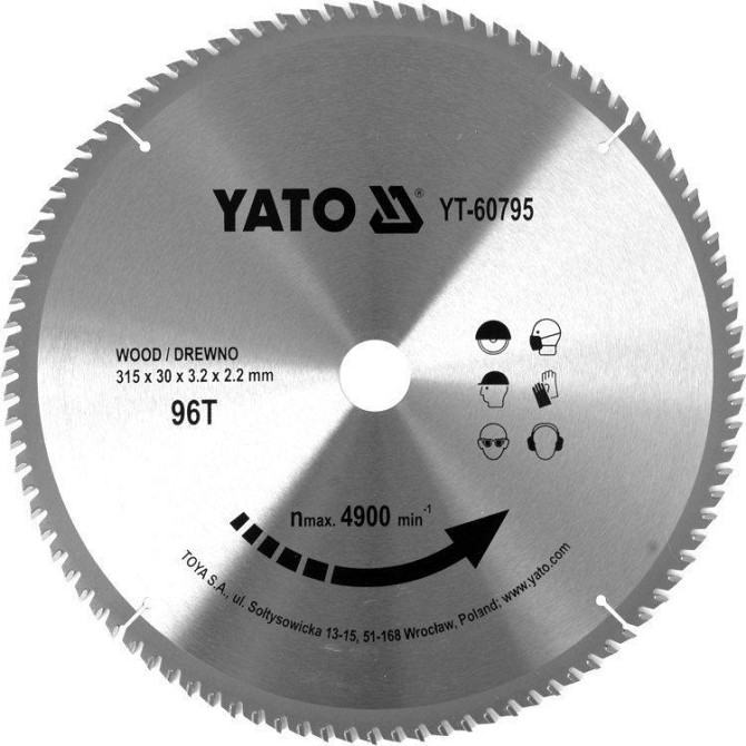 Диск пильный по дереву с победитовыми напайками Yato YT-60795 (315x30x3.2x2.2 мм), 96 зубцов Київ - изображение 1