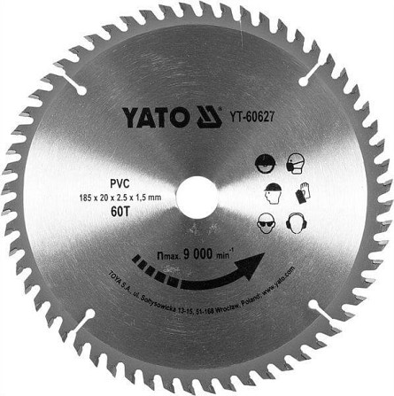 Диск пильный по ПВХ 185 х 2.5 x 20 мм, 60 зубьев Yato - YT-60627 Київ - изображение 1