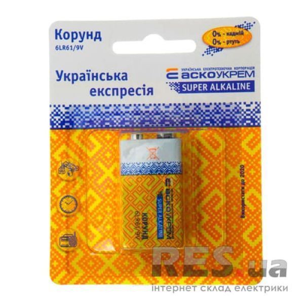 Батарейка щелочная 6LR61, BP1 Корунд 9В АскоУкрем Київ - изображение 1