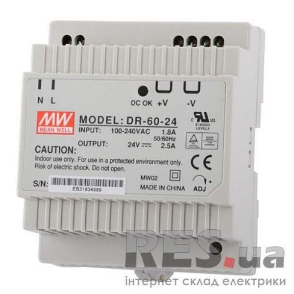 Блок питания 24В/60Вт/DIN рейка (DR-60-24) MeanWell Київ - изображение 1