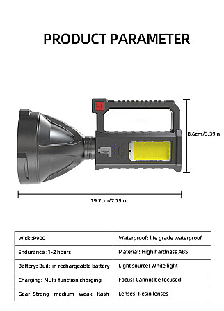Мультифункціональний світлодіодний ліхтарик із зарядкою USB Киев - изображение 1