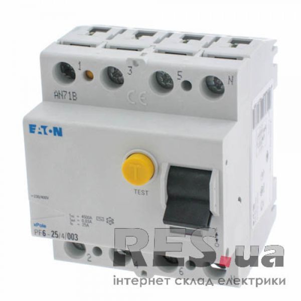 Устройство защитного отключения PF6-25/4/0.03 25А 30мА 4п. Eaton Київ - изображение 1