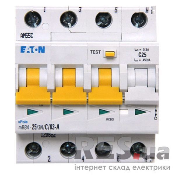 Дифференциальный автоматический выключатель mRB4-25/3N/C/0.3 25А 300мА 3 Нп. Eaton Київ - изображение 1