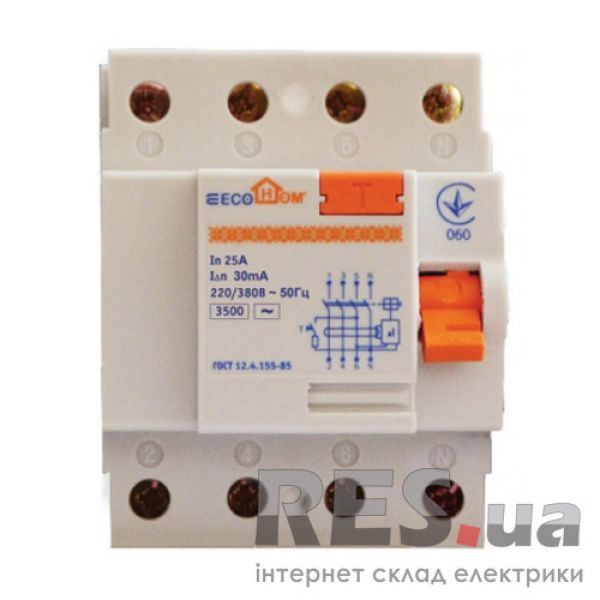 Устройство защитного отключения УЗО 3 Нп/25А/30мА EcoHome Київ - изображение 1