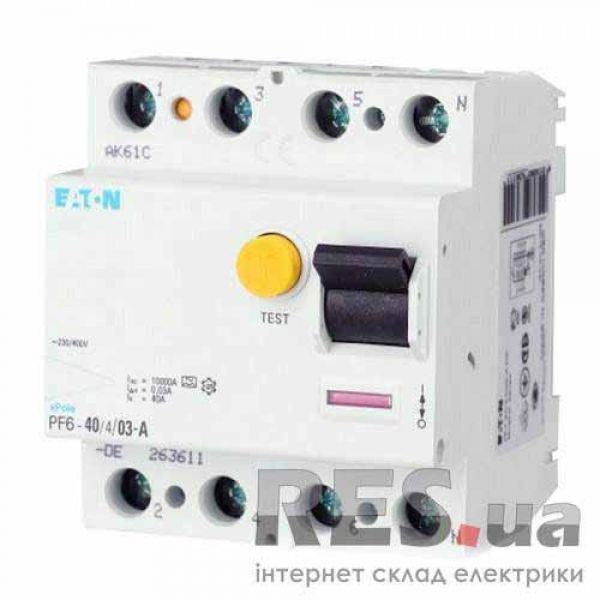 Устройство защитного отключения PF6-40/4/0.3 40А 4п 300мА. Eaton Київ - изображение 1