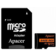 Карта пам'яті Apacer microSDXC 64GB UHS-I/U3 Class 10 + SD-адаптер (AP64GMCSX10U8-R) (Код товару:393 Харьков