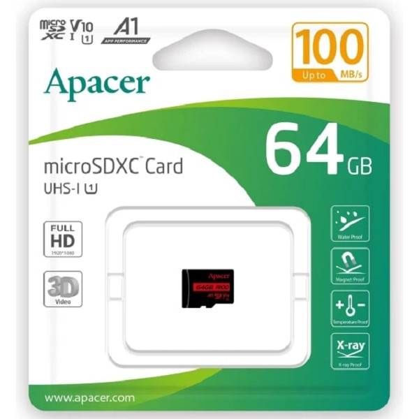 Карта пам'яті Apacer microSDXC 64GB UHS-1 Class 10 (AP64GMCSX10UB-RA) (Код товару:39146) Харьков - изображение 1