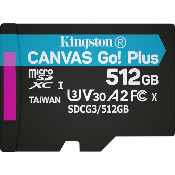 Карта пам'яті Kingston microSDXC 512GB Canvas Go! Plus UHS-I/U3 + SD-адаптер (SDCG3/512GB) (Код това Харьков - изображение 1