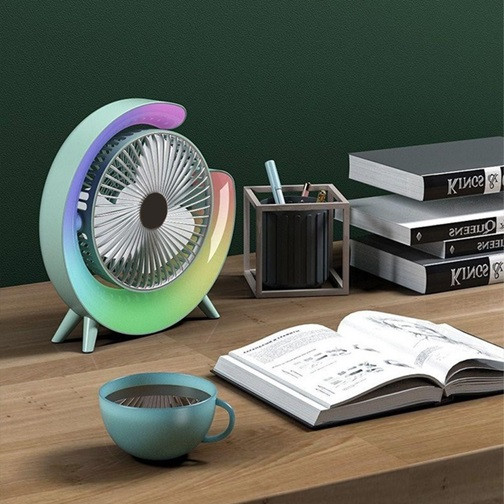 Вентилятор настольный бесшумный с подсветкой RGB Fan Colorful Desktop 19029 мятный Київ - изображение 1