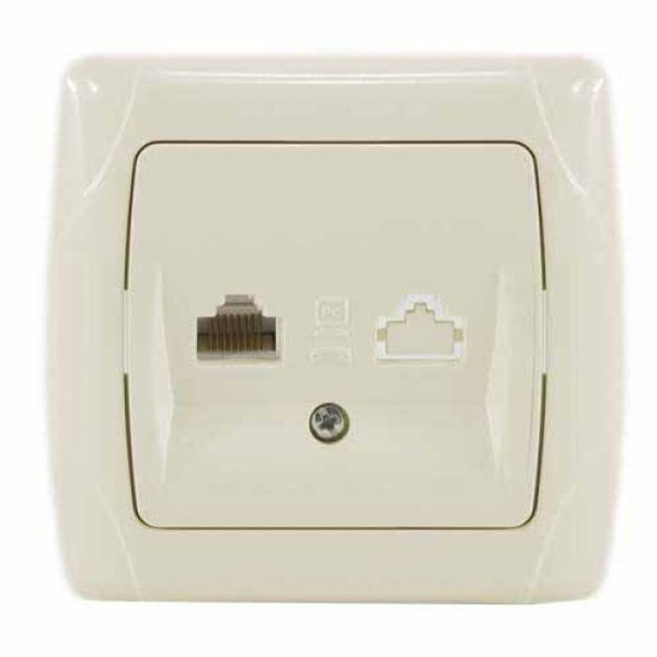 Розетка компьютерная двойная RJ45 CAT5e крем VIKO Carmen Київ - изображение 1