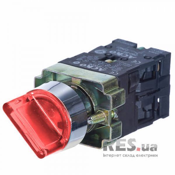 Переключатель XB2-BK2465 1NO 1NC 2-позиционный поворотный красный с подсветкой АскоУкрем Киев - изображение 1