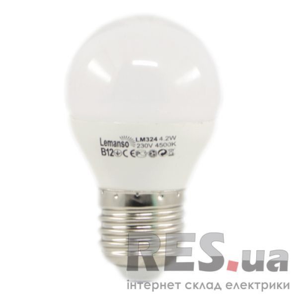 Лампа светодиодная 4W E27 12LED 380LM 4200K мат. G45 / LM324 шар Lemanso Киев - изображение 1