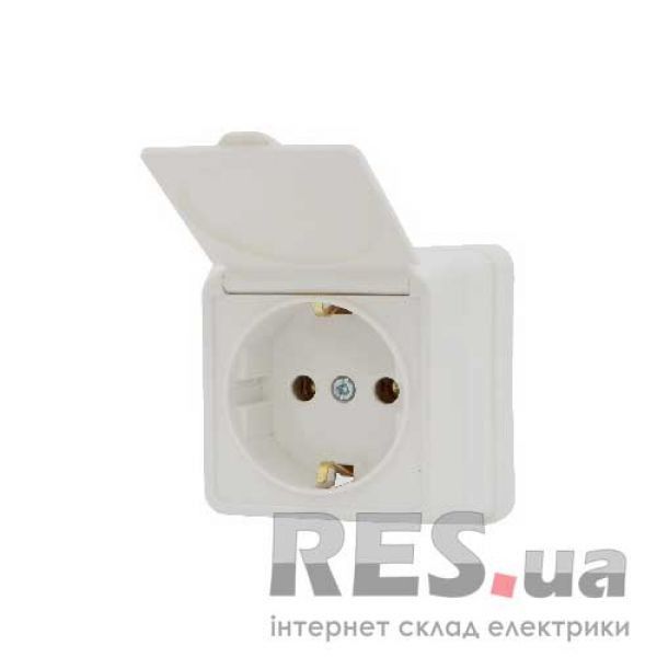 Розетка накладная с заземлением з кришкой белая Р316б-3-Cb-W АскоУкрем Киев - изображение 1
