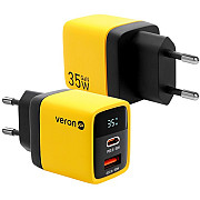 Мережевий зарядний пристрій Veron TC-35 35W Display PD QC3.0 Yellow (Код товару:41299) Харьков
