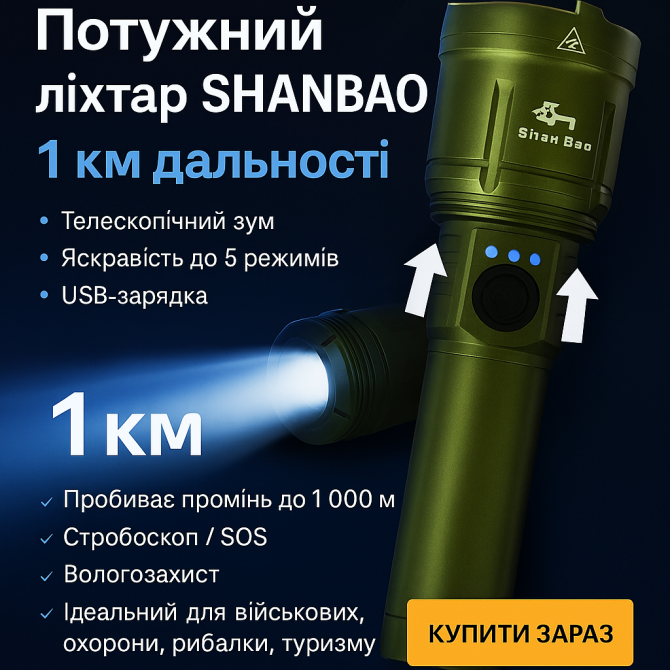 Потужний ліхтарик Shan Bao SB-802 3000 LM Tactical Flashlight Киев - изображение 1
