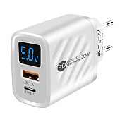 Зарядное устройство 220В 3.1 А 20Вт QC3.0 USB-A, USB Type-C с цифровым индикатором Харьков