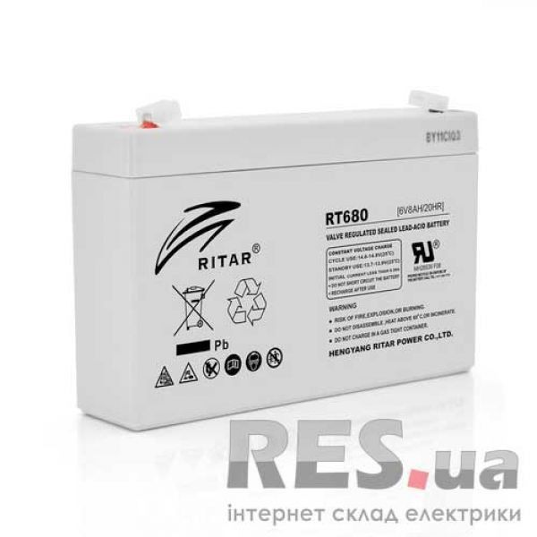 Аккумуляторная батарея RT680 6V 8 Ah AGM RITAR Киев - изображение 1