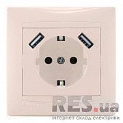 Розетка с заземлением крем 2 usb-гнезда Lemanso Сакура LMR1136 Киев