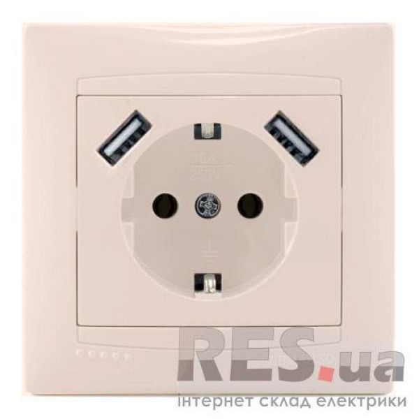 Розетка с заземлением крем 2 usb-гнезда Lemanso Сакура LMR1136 Киев - изображение 1
