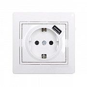Розетка Lezard Mira с заземлением + USB-розетка Белая (701-0202-181) Киев