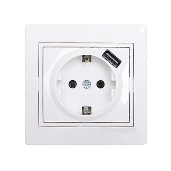 Розетка Lezard Mira с заземлением + USB-розетка Белая (701-0202-181) Киев - изображение 1