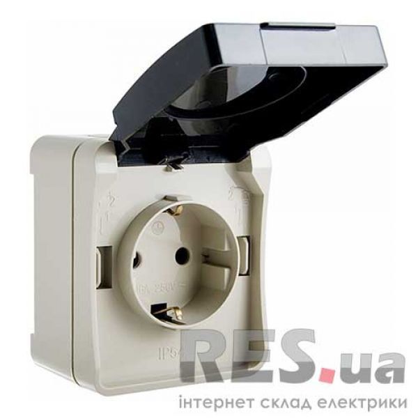 Розетка накладная с заземлением белая АскоУкрем (Р316-3-ІР54) Киев - изображение 1