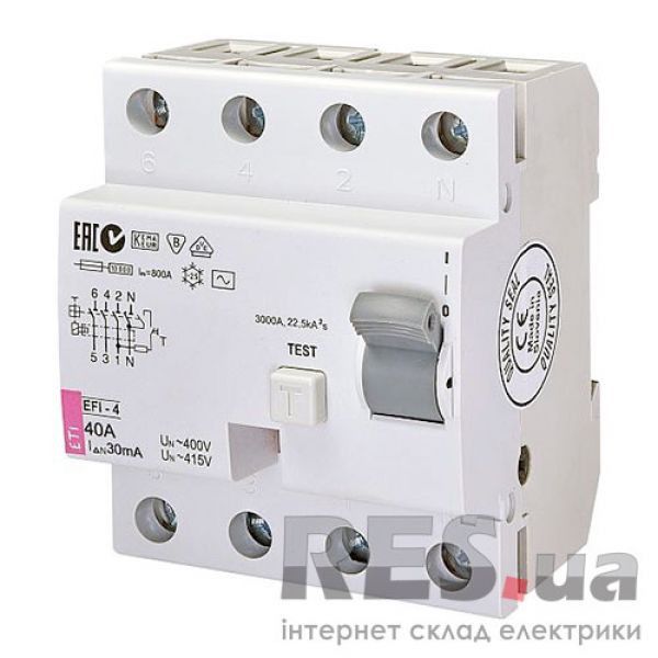 Дифференциальное реле ETI 4п 40А 30мА EFI-4 (2062143) Киев - изображение 1