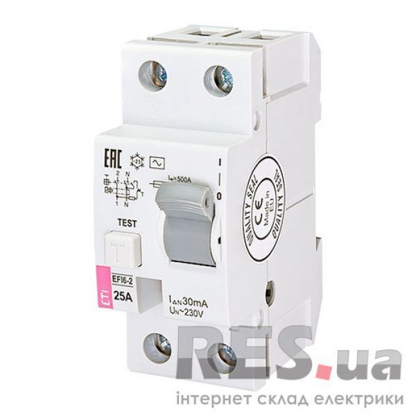 Дифференциальное реле ETI 2п 25А 30мА EFI6-2 (2062132) Киев - изображение 1