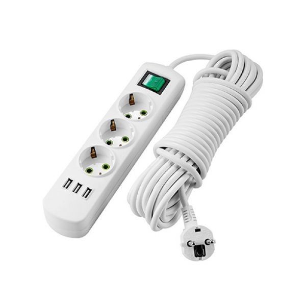 Сетевой удлинитель Lezard Letitia 3 розетки с заземлением, USB, кнопка 5 м (721-0305-302U) Киев - изображение 1