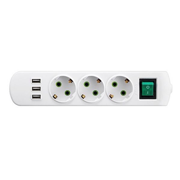Колодка Lezard Letitia 3 розетки с заземлением, USB, кнопка (721-0300-302U) Киев - изображение 1