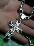 Серебряная цепочка с крестом и камнями оникс Белая Церковь