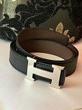 Чёрный ремень hermes с серебристой пряжкой Киев