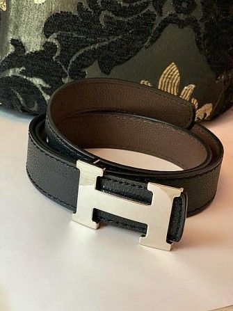 Чёрный ремень hermes с серебристой пряжкой Киев - изображение 1